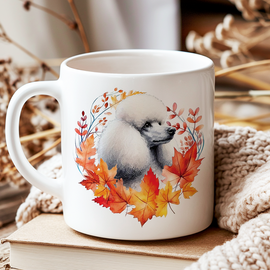 Personalised Poodle in an Autumn wreath - Keepsake Mug, ideal gift for Birthday and Christmas Gift, by Floppsie Moppsie – floppsiemoppsie at floppsiemoppsie.co.uk