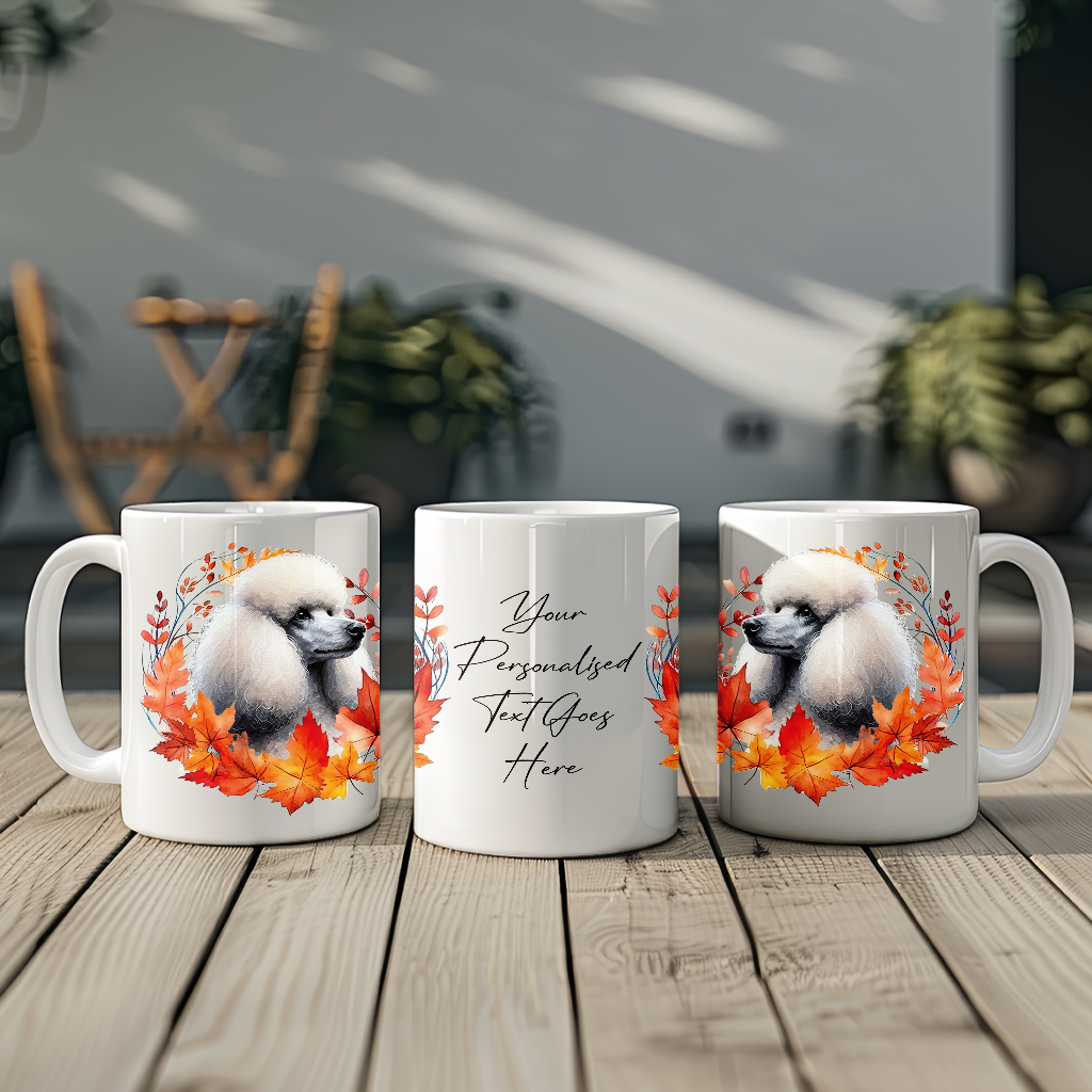 Personalised Poodle in an Autumn wreath - Keepsake Mug, ideal gift for Birthday and Christmas Gift, by Floppsie Moppsie – floppsiemoppsie at floppsiemoppsie.co.uk