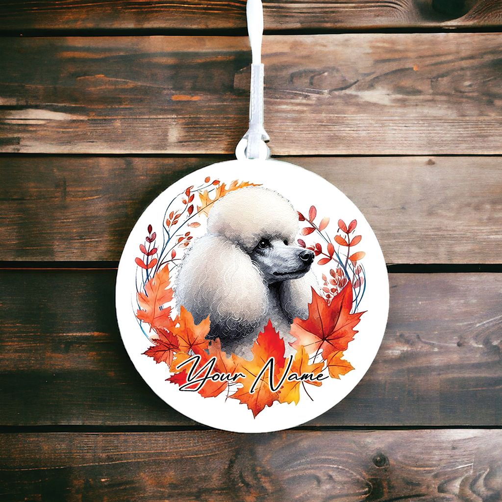 Personalised Black and Tan Pomeranian Autumn Dog Wreath Hanging Decoration