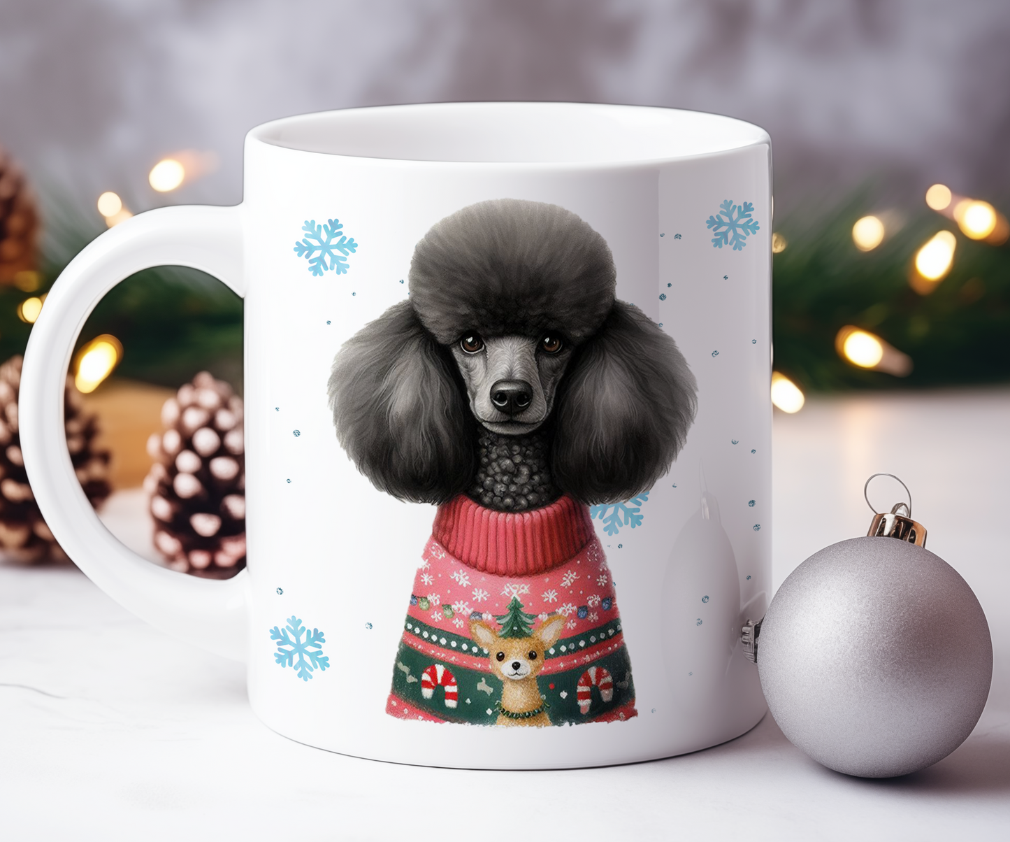 Personalised Black Poodle - Dog Christmas Jumper Gift Mug