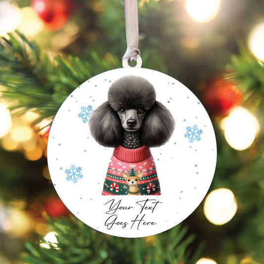 A Personalised Black Poodle Jumper Dog Hanging Bauble Decoration