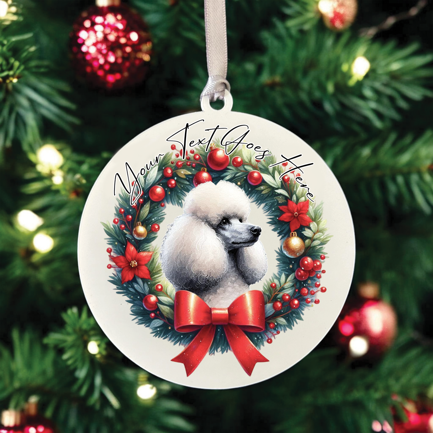 Personalised Poodle Dog Christmas Wreath - Hanging Bauble Decoration