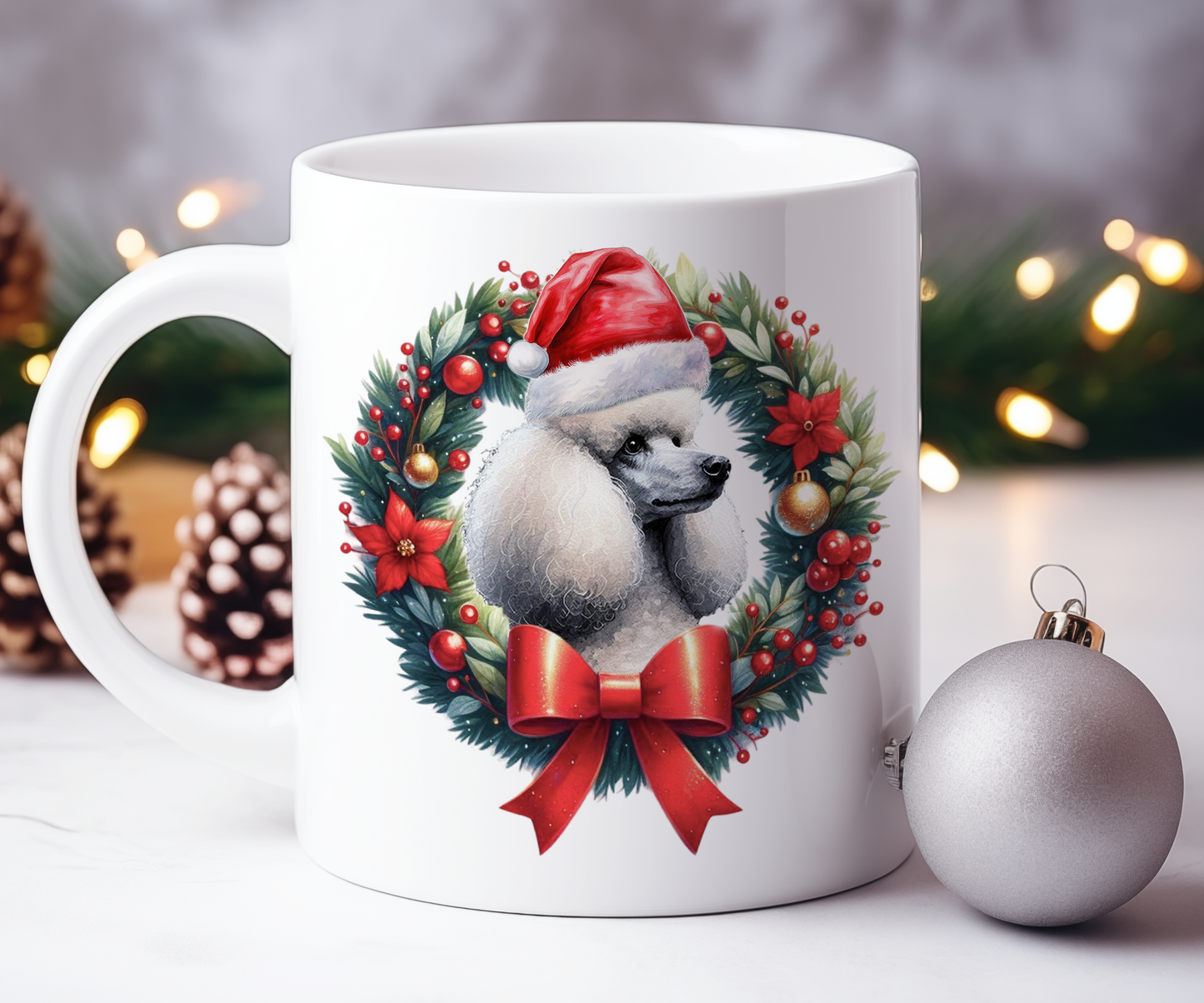 Personalised Poodle Dog Christmas Wreath Gift Mug