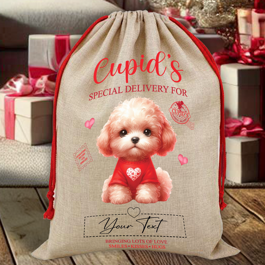 Personalised Dog Love Heart Valentine Anniversary Gift Sack - Poodle