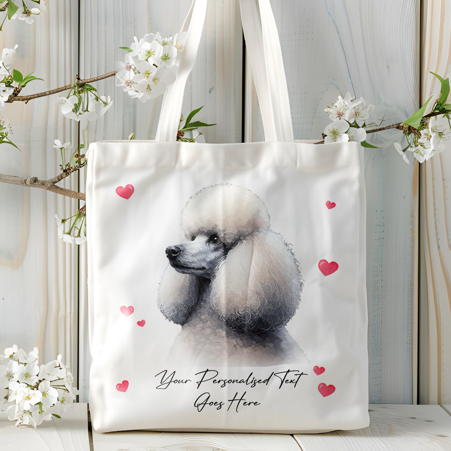 Personalised Dog Love Hearts Poodle Tote Bag