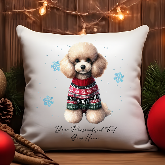 Personalised Poodle Dog Christmas Jumper Cushion Cover Gift