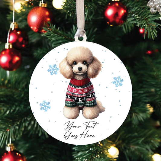 A Personalised Poodle Jumper Dog Hanging Bauble Decoration