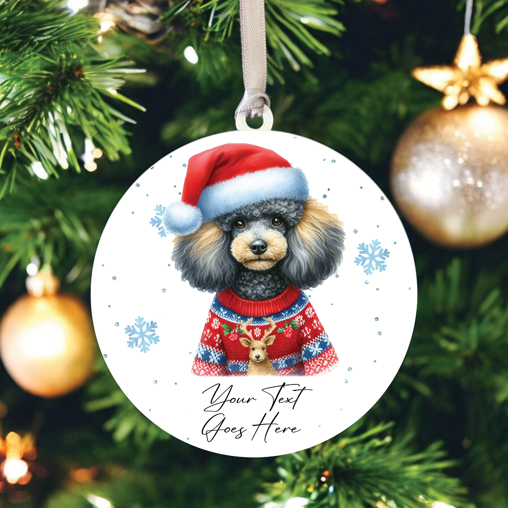 A Personalised Silver Poodle Jumper Dog Hanging Bauble Decoration