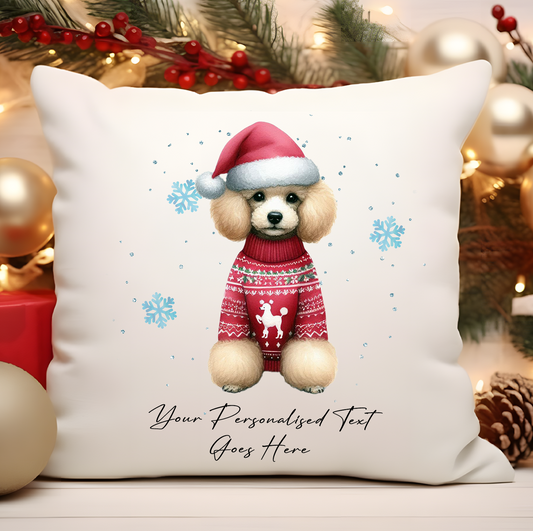 Personalised Poodle Dog Christmas Jumper Cushion Cover Gift - Style B