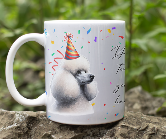 Personalised Dog Gift Mug - Poodle with Birthday Congratulations Party Hat