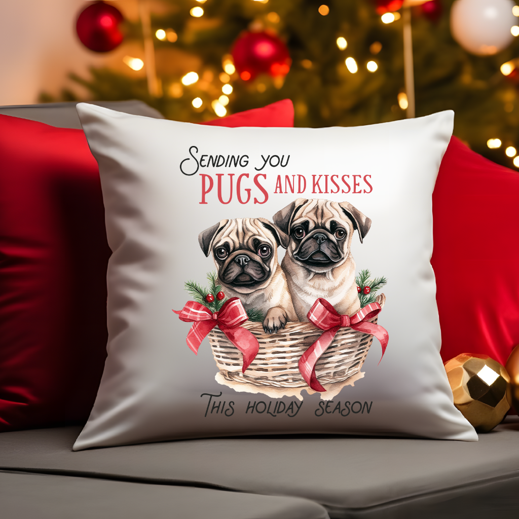 Personalised Christmas Pug pun - Keepsake Gift cushion, by Floppsie Moppsie – floppsiemoppsie at floppsiemoppsie.co.uk