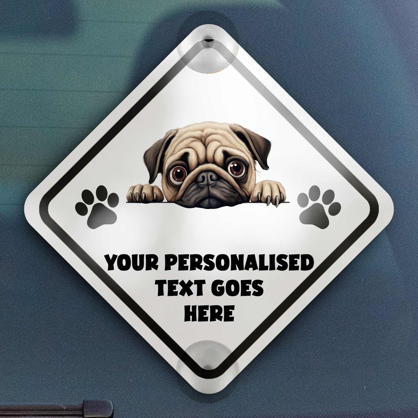 Personalised Dog On Board Car Window Sign - Pug