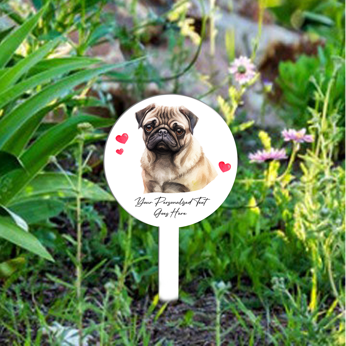 Personalised Dog Love Heart Grave Marker - Pug