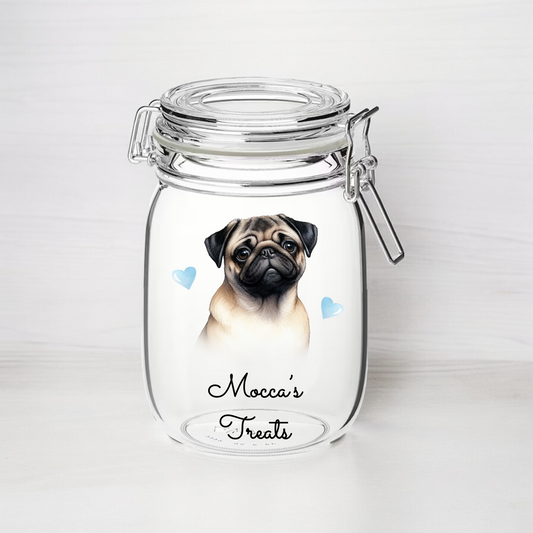 Personalised Pug - Dog Treat Kilner Style Gift Jar - DGJR37