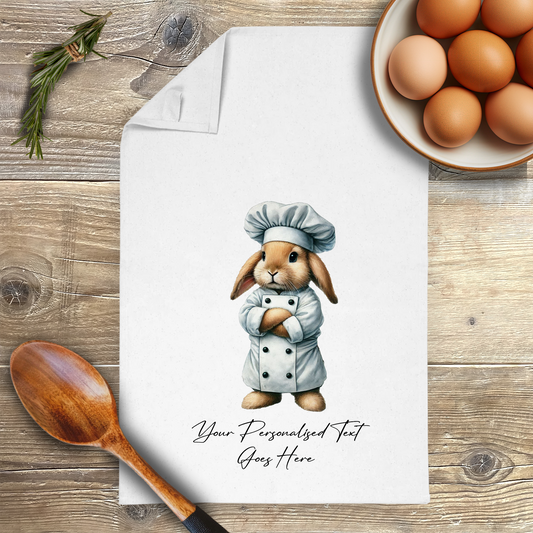 Personalised Watercolour Animal Chef Rabbit Tea Towel