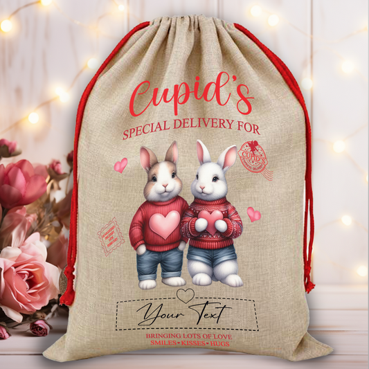 Personalised Animal Couple Love Heart Valentine Anniversary Gift Sack - Rabbit Couple