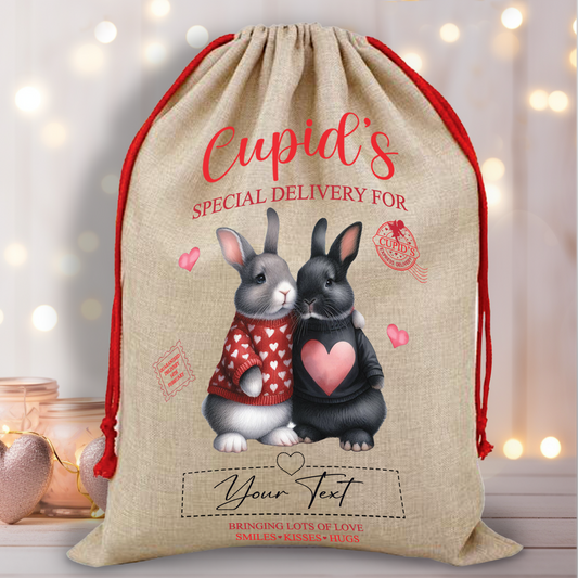 Personalised Animal Couple Love Heart Valentine Anniversary Gift Sack - Rabbit Couple B