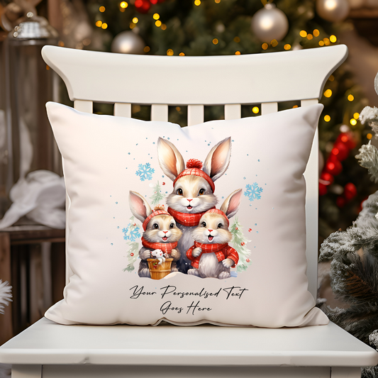 Personalised Christmas Rabbit Family - Cushion Cover Gift