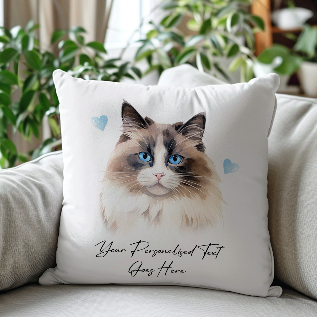 Personalised Ragdoll Cat Love Hearts - Cushion Cover Gift