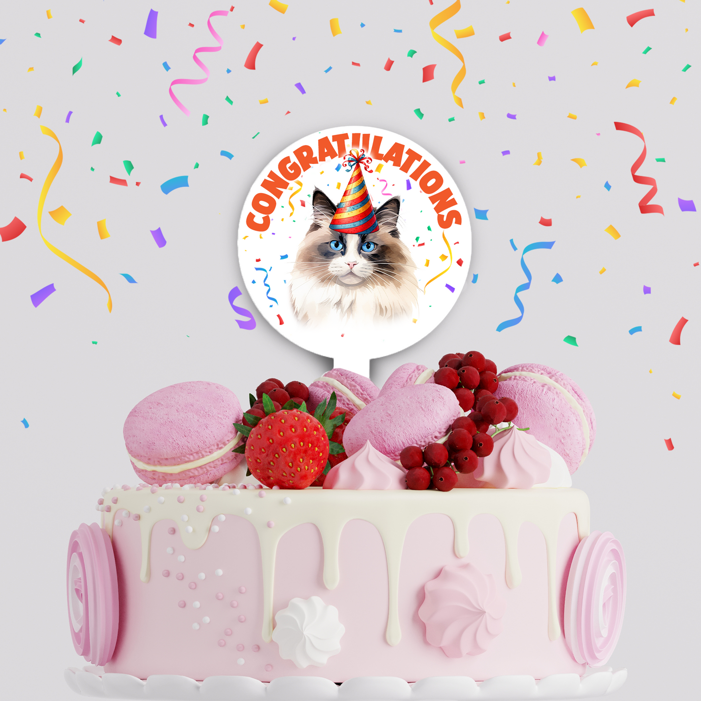 Personalised Cat Party Hat Cake Topper - Ragdoll