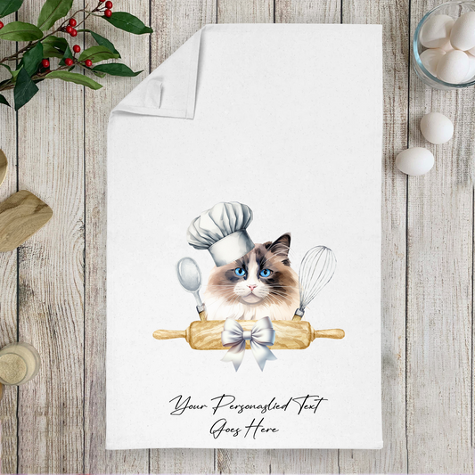 Personalised Cat In Chef Hat Gift Tea Towel - Ragdoll