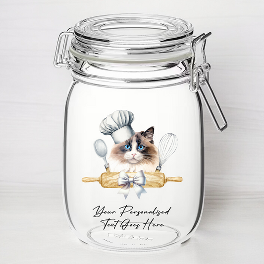 Personalised Ragdoll Chef Cat - Kilner Style Gift Jar