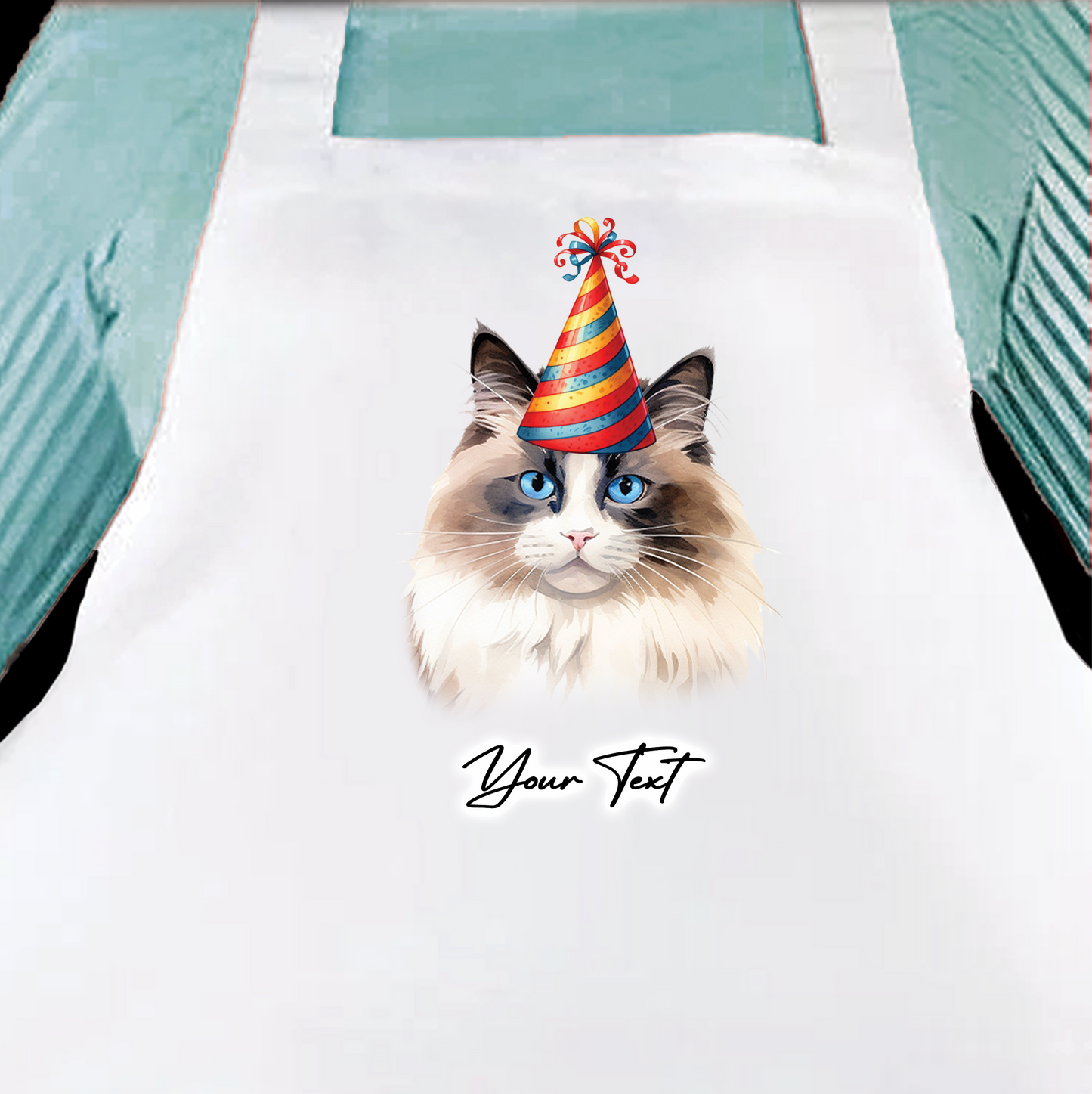 Personalised Cat Birthday Party Hat Cooking Apron - Ragdoll