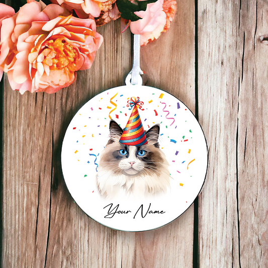 Personalised Ragdoll Cat Birthday Party Hat - Hanging Bauble Decoration