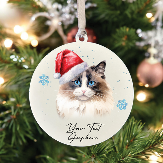 Personalised Christmas Ragdoll in Santa Hat - Hanging Cat Bauble Decoration