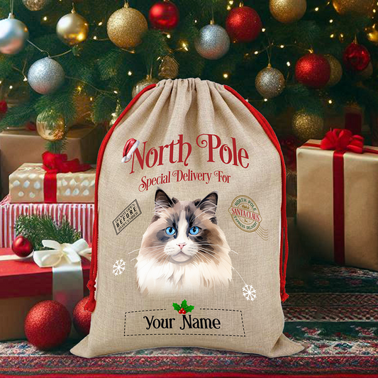 Personalised Ragdoll - Cat North Pole Santa Sack