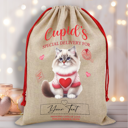 Personalised Cat Love Heart Valentine Anniversary Gift Sack - Ragdoll