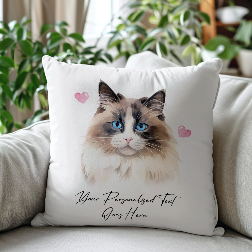 Personalised Ragdoll Cat Love Hearts - Cushion Cover Gift