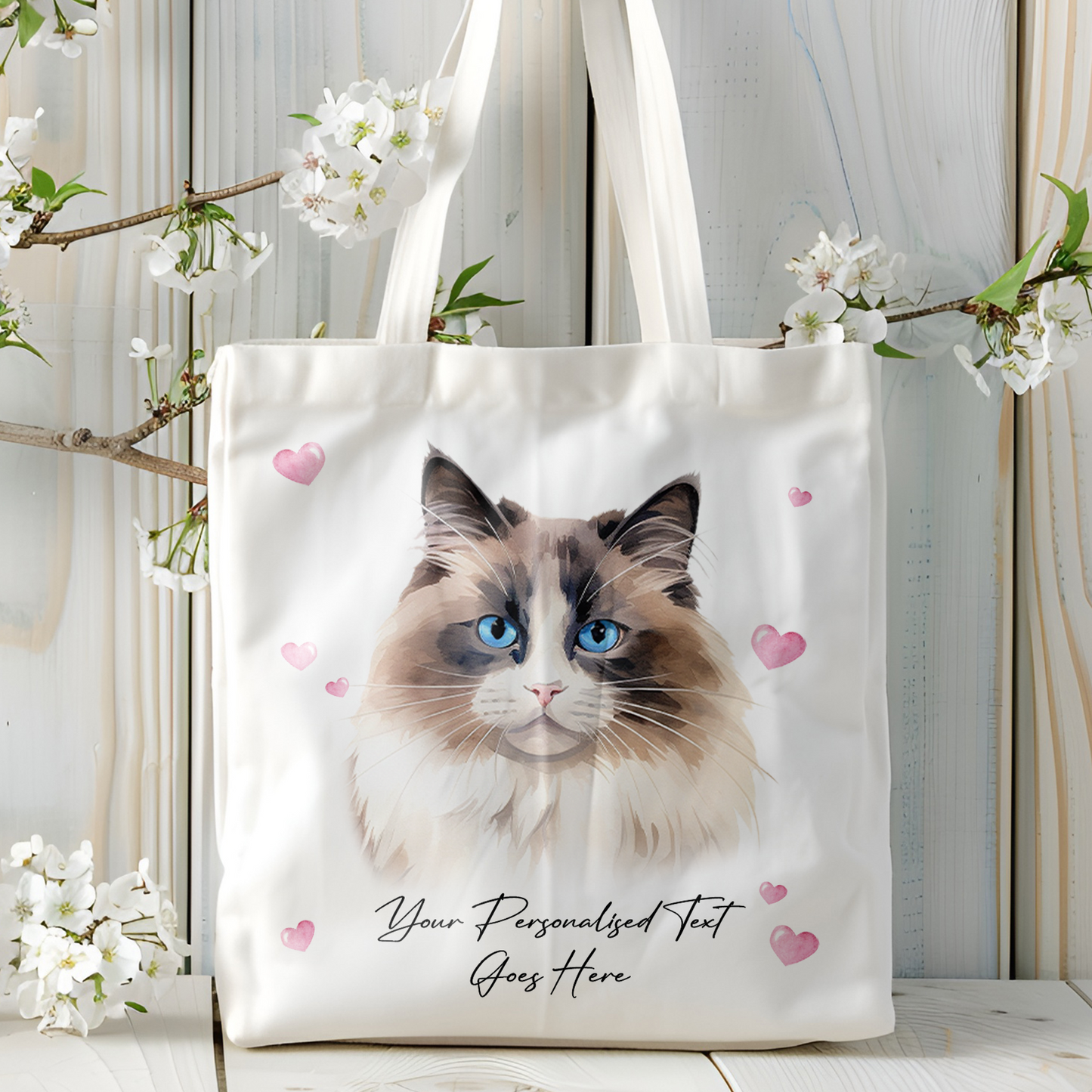 Personalised Cat Love Hearts Ragdoll Tote Bag