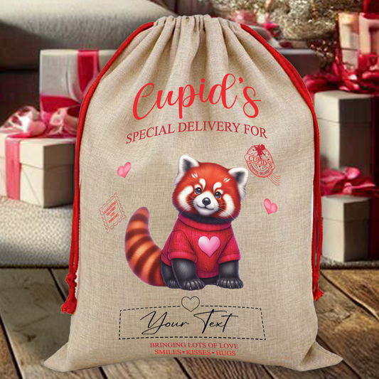 Personalised Animal Love Heart Valentine Anniversary Gift Sack - Red Panda