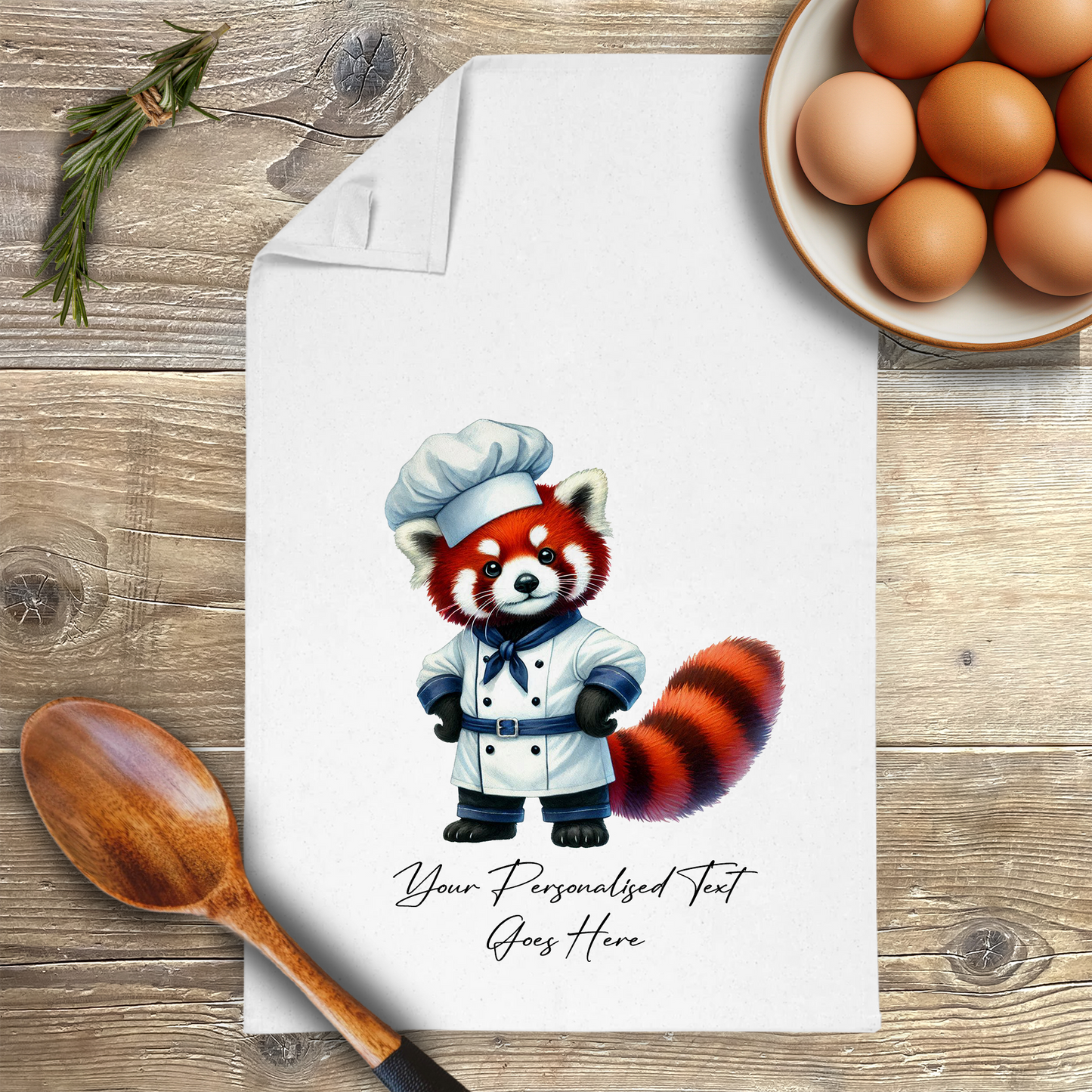 Personalised Watercolour Animal Chef Red Panda Tea Towel