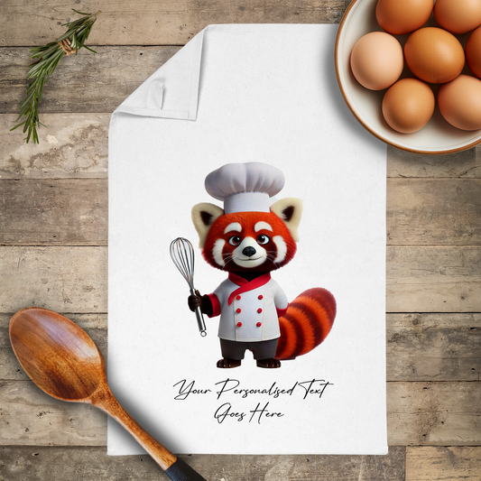 Personalised Toon Animal Chef Red Panda Tea Towel