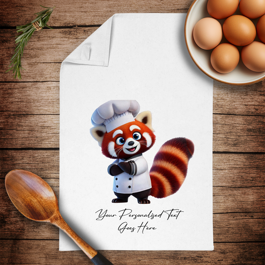 Personalised Toon Animal Chef Red Panda Tea Towel B