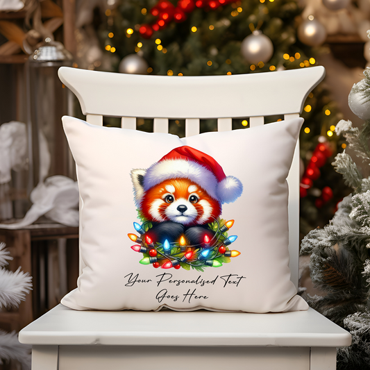 Personalised Red Panda in Christmas Lights Cushion Cover Gift - Style A