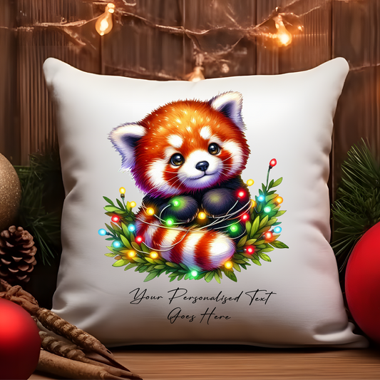 Personalised Red Panda in Christmas Lights Cushion Cover Gift - Style B