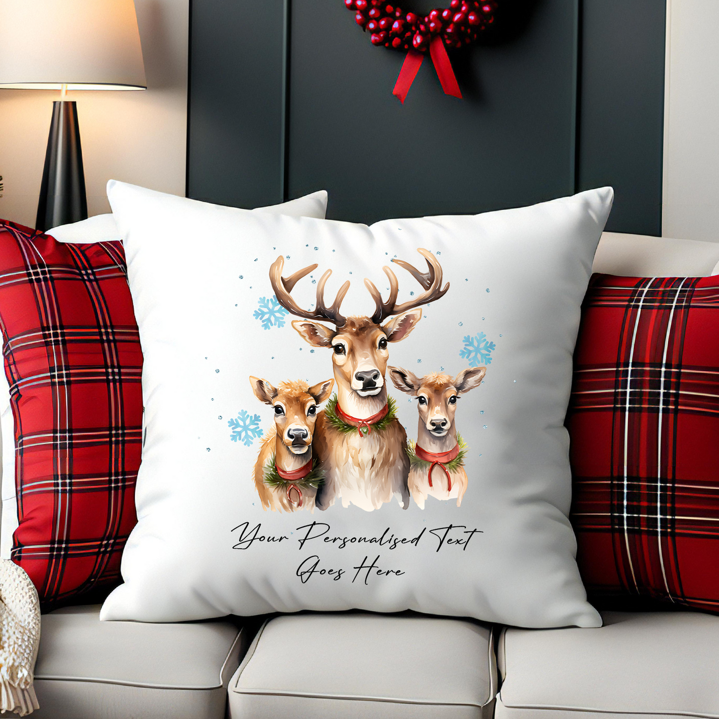 Personalised Christmas Reindeer Family - Cushion Cover Gift