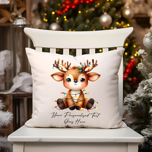 Personalised Reindeer in Christmas Lights Cushion Cover Gift - Style A