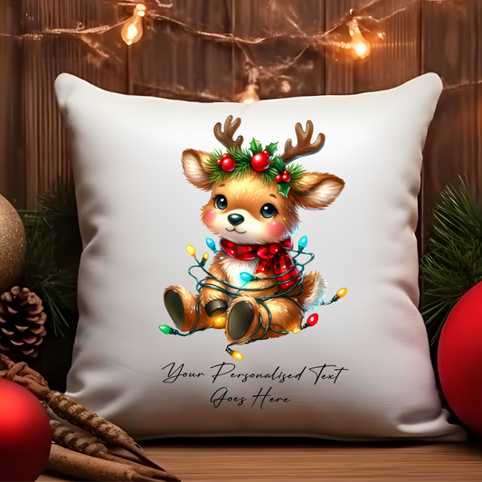 Personalised Reindeer in Christmas Lights Cushion Cover Gift - Style B