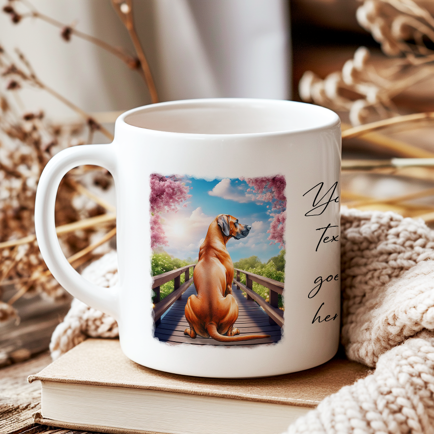 Personalised Bridge Dog Memorial Rhodesian Ridgeback - Keepsake Gift Mug, by Floppsie Moppsie – floppsiemoppsie at floppsiemoppsie.co.uk