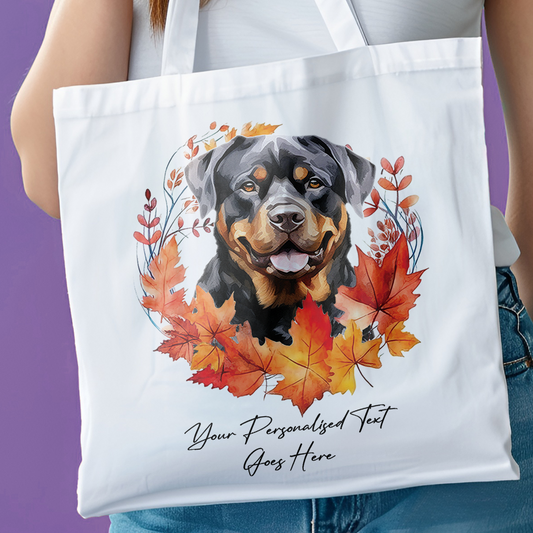 Personalised Dog Autumn Wreath Rottweiler Tote Bag