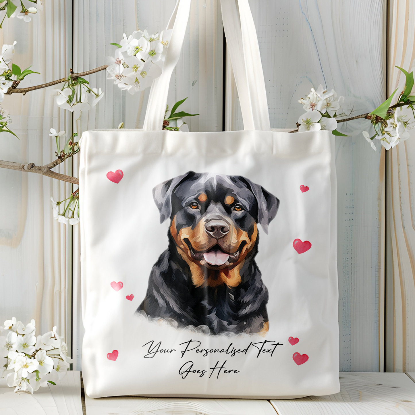 Personalised Dog Love Hearts Rottweiler Tote Bag