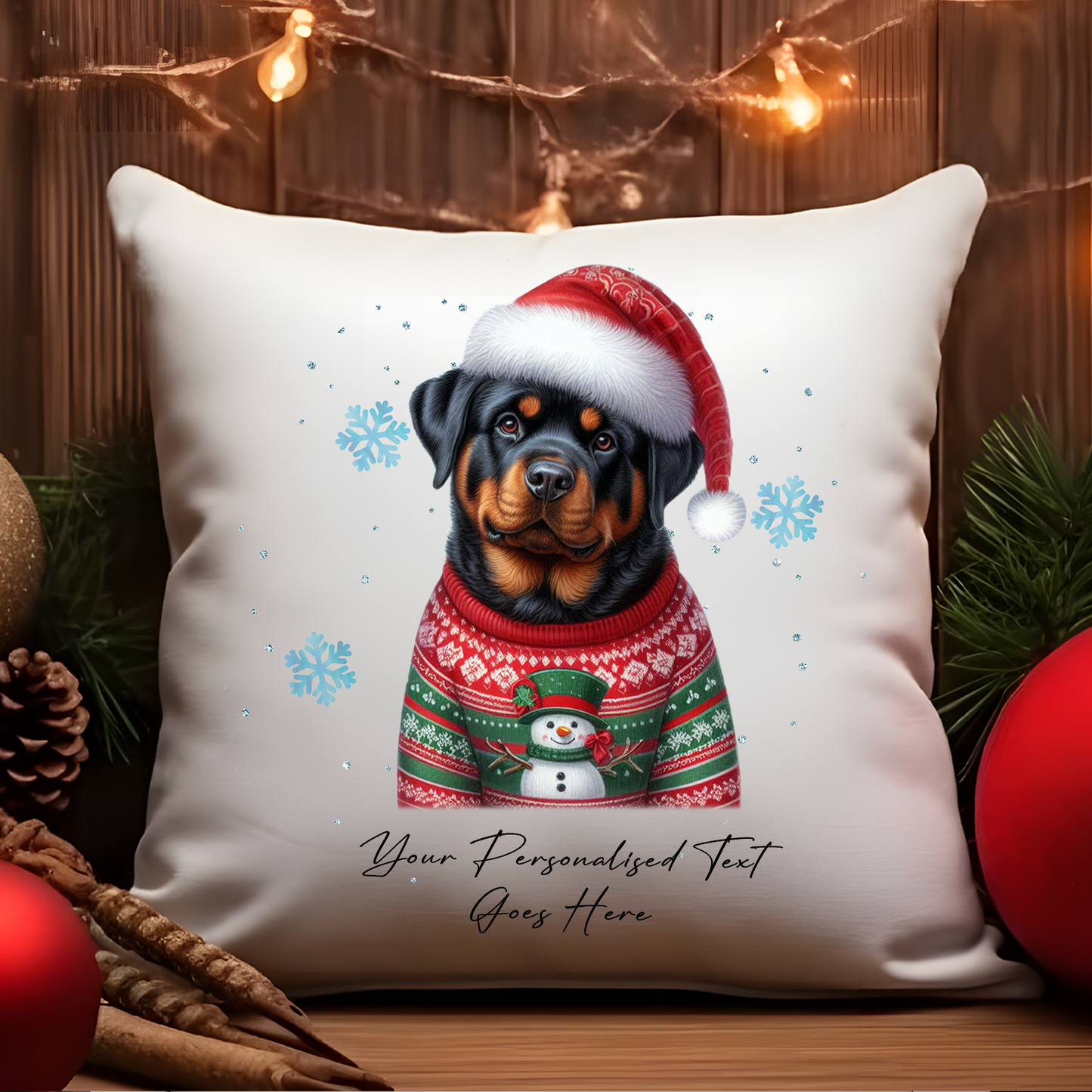 Personalised Rottweiler Dog Christmas Jumper Cushion Cover Gift - Style B