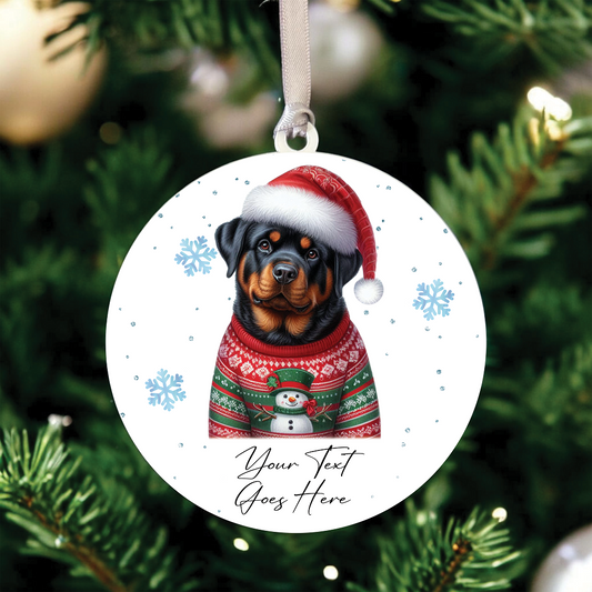 A Personalised Rottweiler Jumper Dog Hanging Bauble Decoration