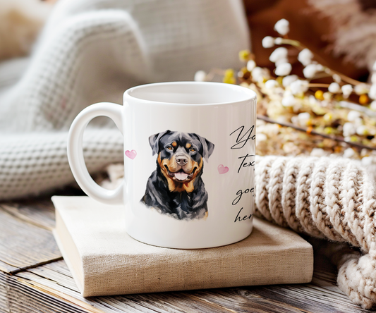 Personalised Dog Gift Mug - Rottweiler with Custom Message and Optional Hearts