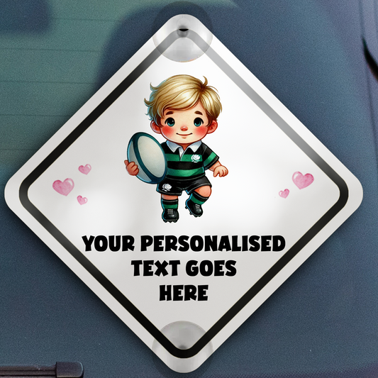 Personalised Baby Child On Board Car Window Sign - Rugby