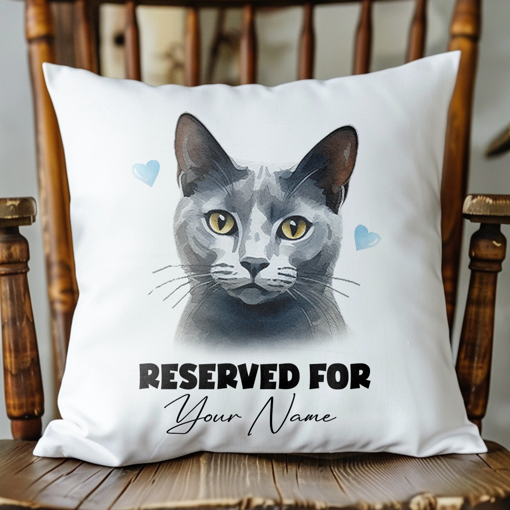 Personalised Russian Blue Cat RESERVED FOR - Cushion Cover Gift